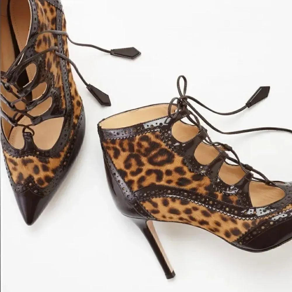 Marion Parke Animal Print Calf hair leather "Miki" Lace Up Pumps Size 7.5